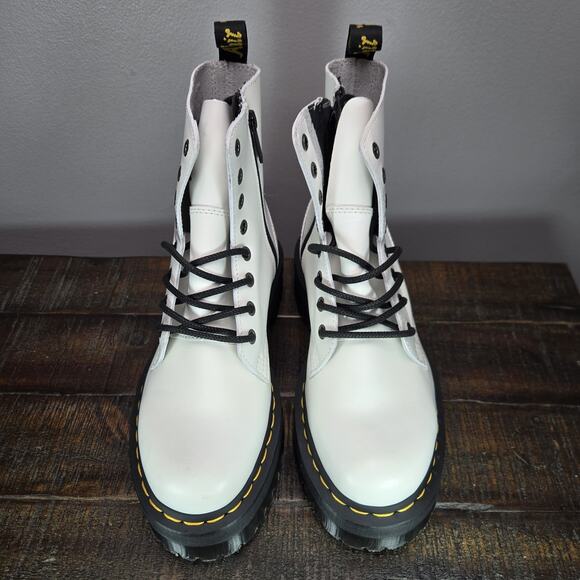 NEW Dr Doc Martens Jadon Womens Size 7 Platform Leather Combat Boots White Black - Picture 2 of 13